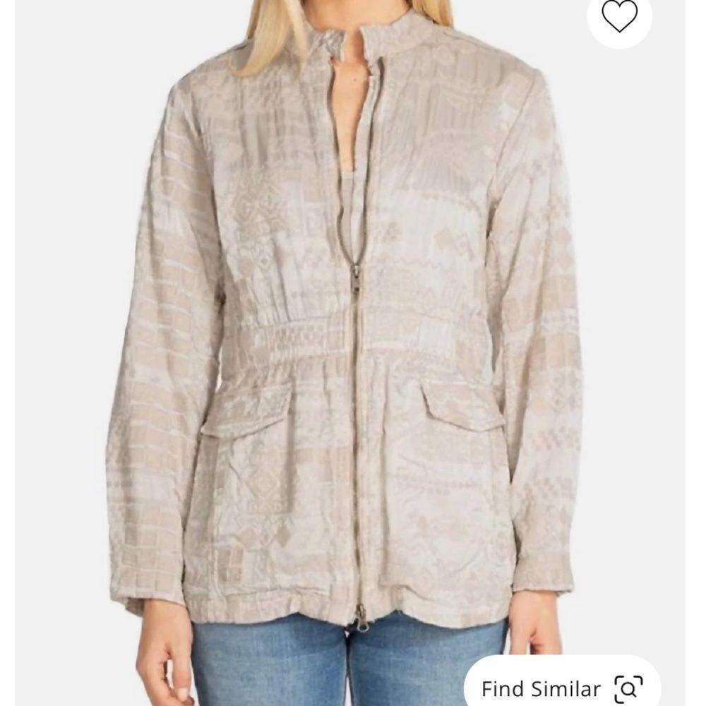 Johnny Was Bordi Satin Jacket Size S Cream Embroidered Cream